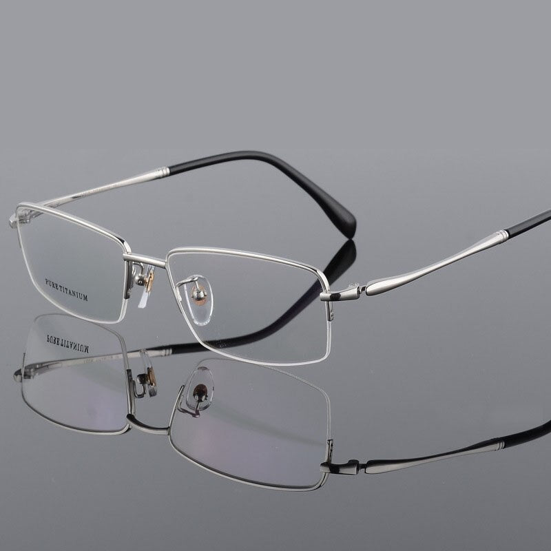 Men's Square Semi Rim Titanium Frame Eyeglasses 8296 Semi Rim Bclear Silver