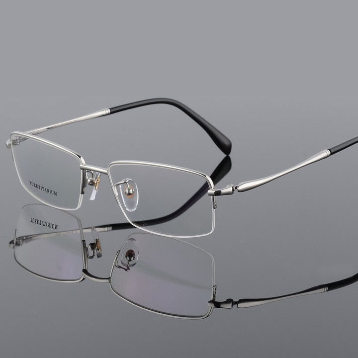 Men's Square Semi Rim Titanium Frame Eyeglasses 8296 Semi Rim Bclear Silver