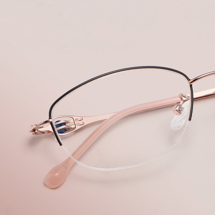 Yimaruili Women's Semi Rim Alloy Frame Eyeglasses 8020Z Semi Rim Yimaruili Eyeglasses