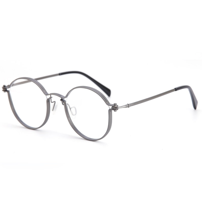 Muzz Unisex Full Rim Round Brushed Titanium Screwless Frame Eyeglasses Tav Full Rim Muzz gray