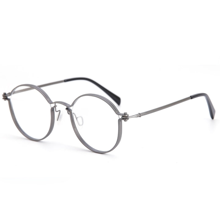 Muzz Unisex Full Rim Round Brushed Titanium Screwless Frame Eyeglasses Tav Full Rim Muzz gray