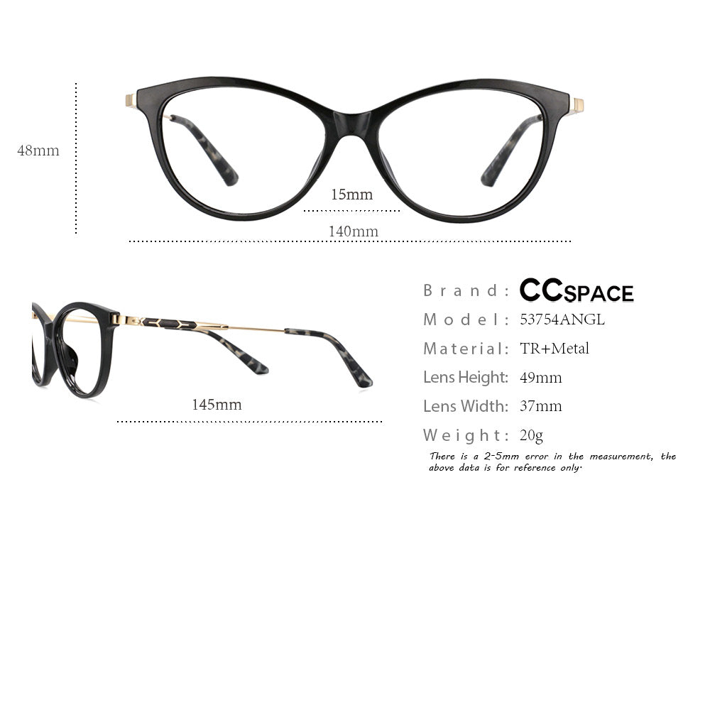 CCspace Unisex Full Rim Cat Eye Tr 90 Titanium Frame Eyeglasses 53754 Full Rim CCspace