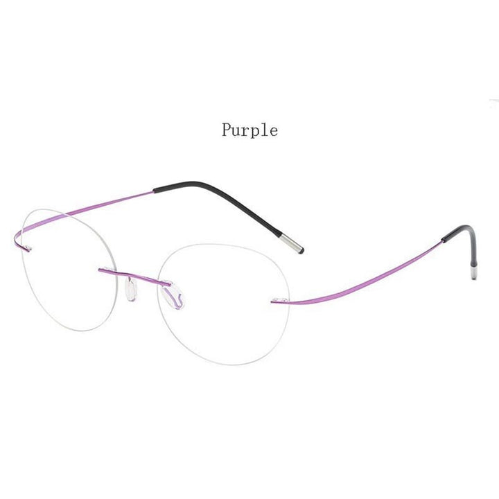 Hdcrafter Unisex Rimless Polygon Round Titanium Frame Eyeglasses 6001-6002 Rimless Hdcrafter Eyeglasses Model-B-Purple
