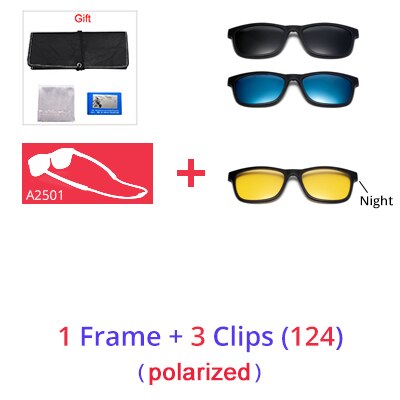 Ralferty Men's Full Rim Square Tr 90 Eyeglasses Clip On Sunglasses With Clip Ons Ralferty 1 Frame 3 Clip 124 Full black frame