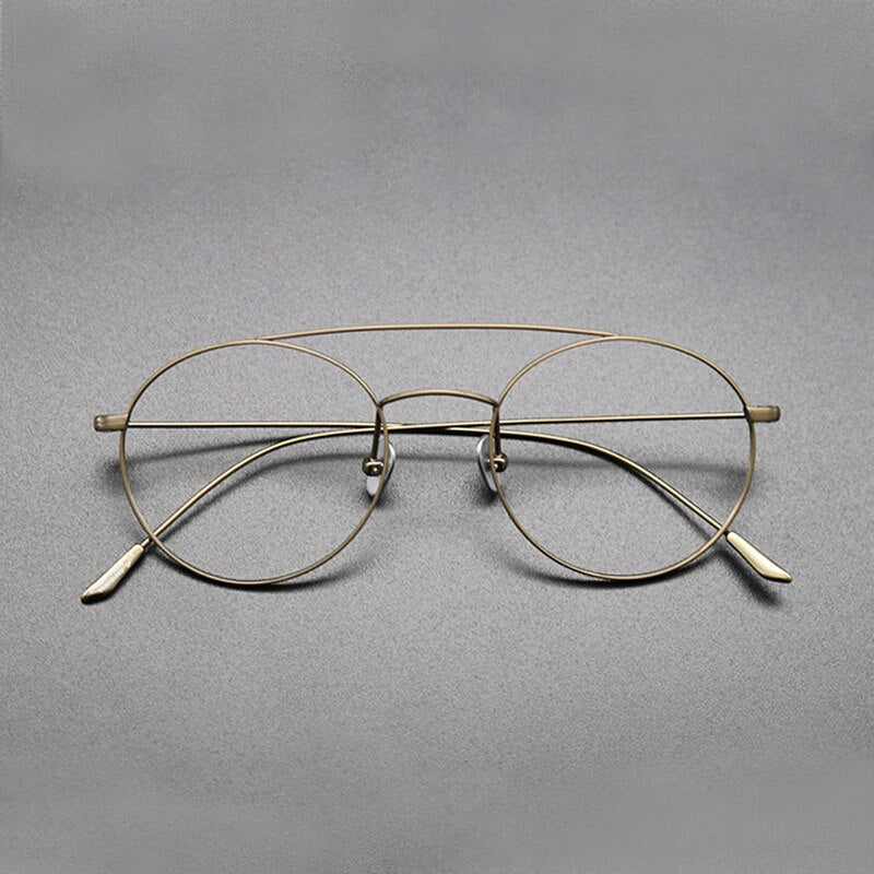 Gatenac Unisex Full Rim Round Titanium Double Bridge Frame Eyeglasses Gxyj618 Full Rim Gatenac Bronze  