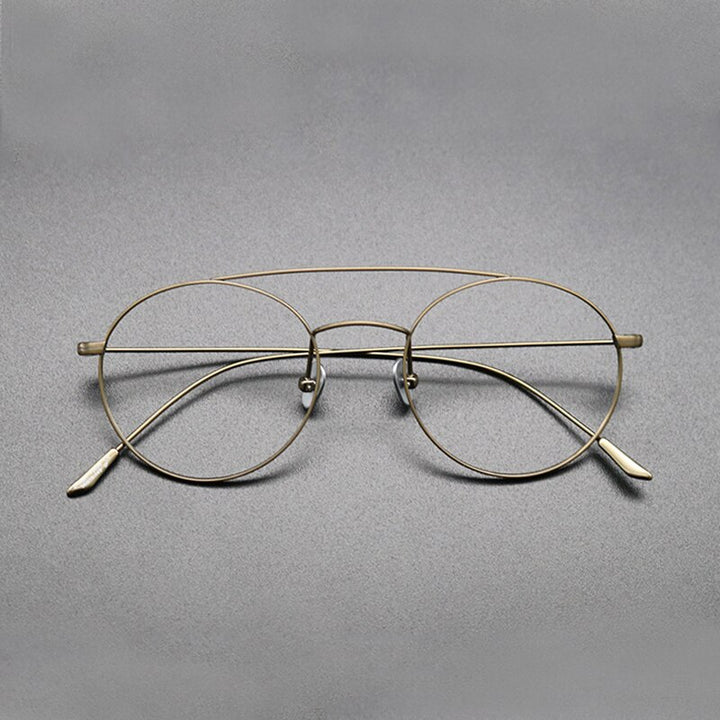 Gatenac Unisex Full Rim Round Titanium Double Bridge Frame Eyeglasses Gxyj618 Full Rim Gatenac Bronze