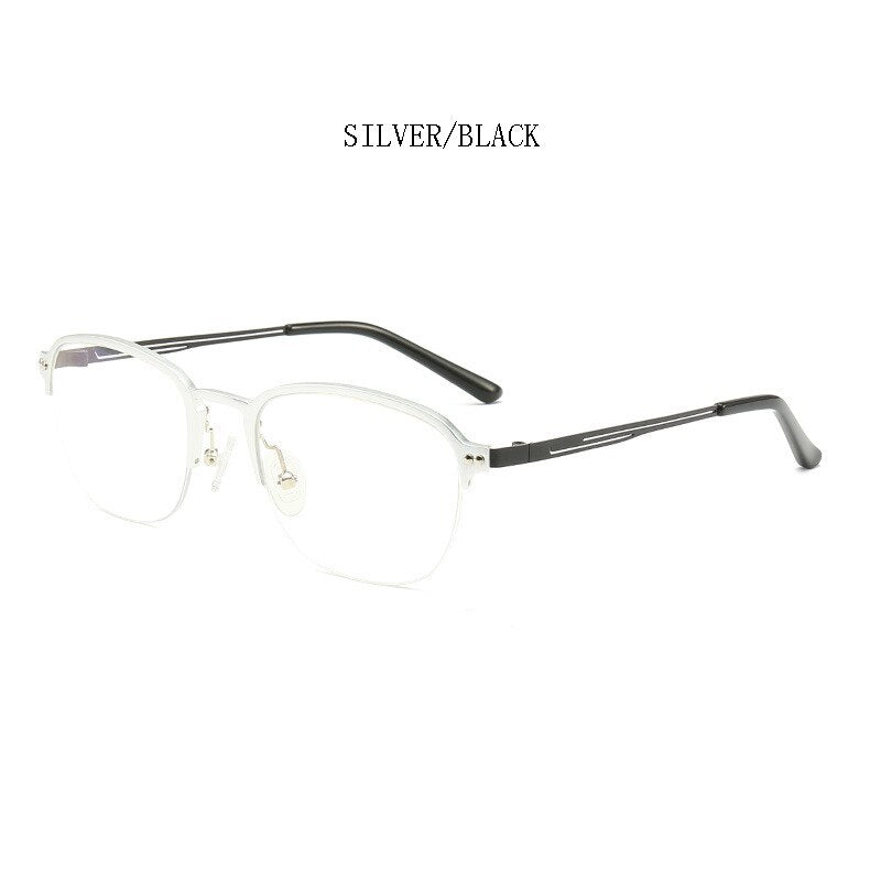 Hdcrafter Unisex Semi Rim Square Titanium Frame Eyeglasses 6097 Semi Rim Hdcrafter Eyeglasses Silver-Black