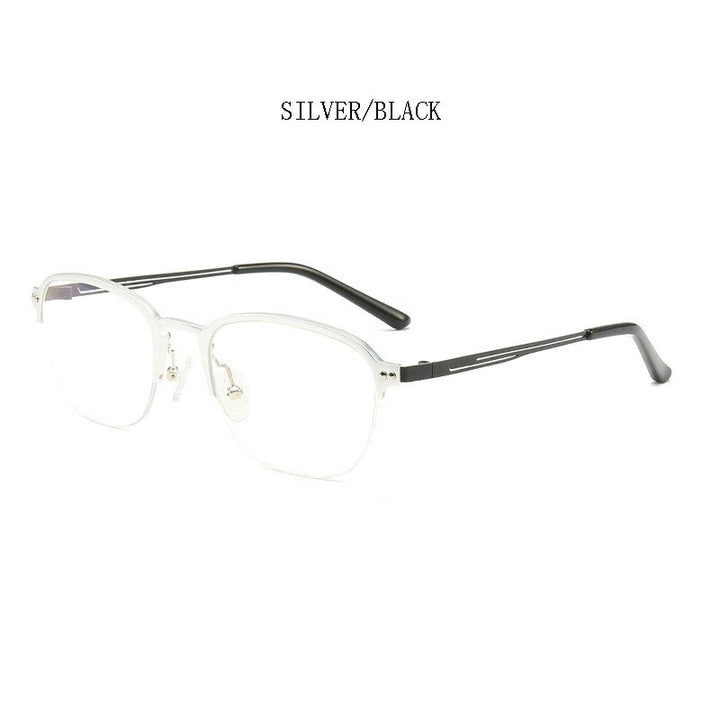 Hdcrafter Unisex Semi Rim Square Titanium Frame Eyeglasses 6097 Semi Rim Hdcrafter Eyeglasses Silver-Black