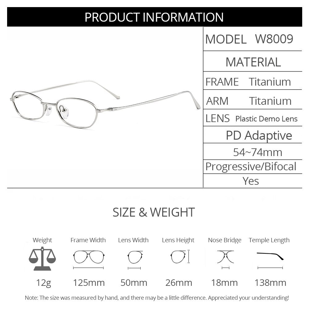 Unisex Eyeglasses Ultralight Pure Titanium Frame Small Face W8009 Frame Gmei Optical   