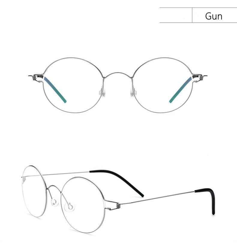 Yimaruili Unisex Full Rim Screwless Titanium Alloy Round Frame Eyeglasses 28607 Full Rim Yimaruili Eyeglasses