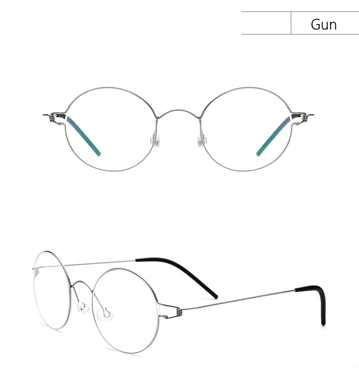 Yimaruili Unisex Full Rim Screwless Titanium Alloy Round Frame Eyeglasses 28607 Full Rim Yimaruili Eyeglasses