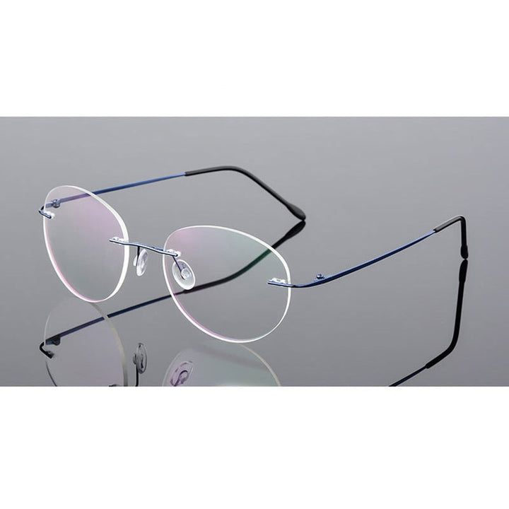 Handoer Unisex Rimless Customized Shaped Lenses 862 Alloy Eyeglasses Rimless Handoer Blue