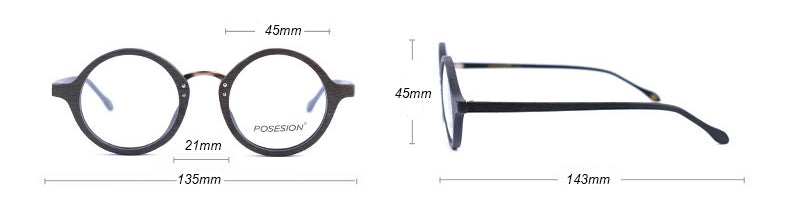 Hdcrafter Men's Full Rim Round Metal Wood Frame Eyeglasses Ps6084 Full Rim Hdcrafter Eyeglasses