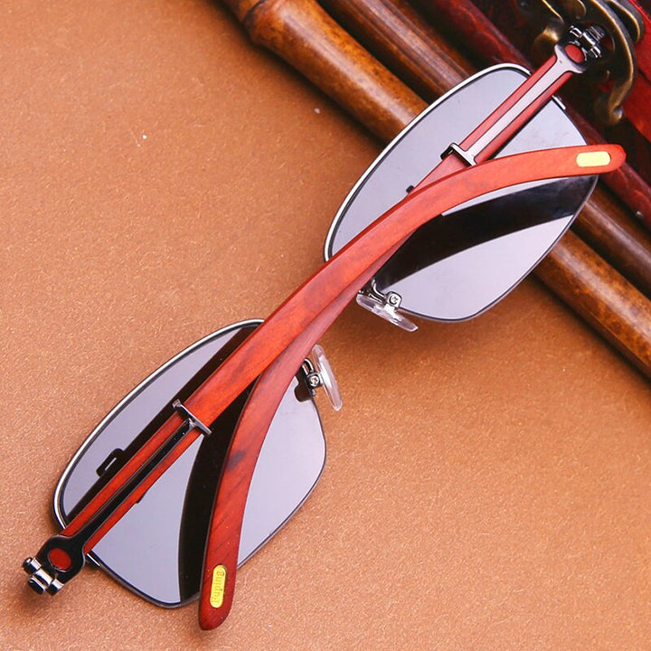 Vazrobe Unisex Semi Rim Rectangle Wood Titanium UV400 Sunglasses 3757 Sunglasses Vazrobe