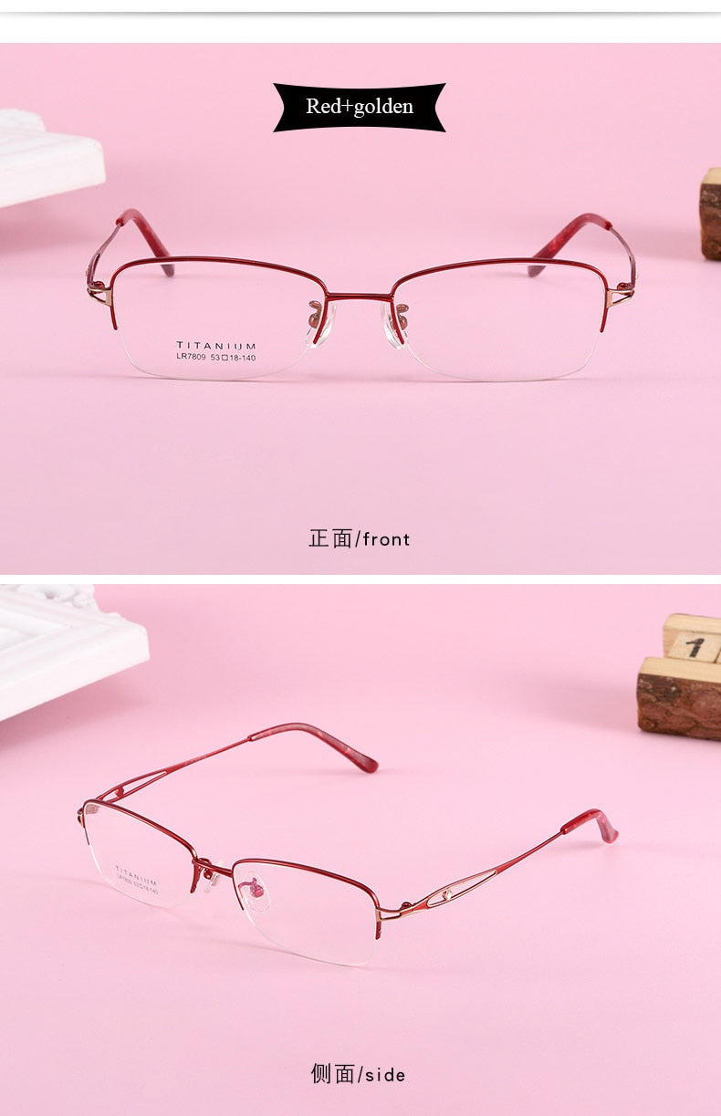 Women's Oval Hollow Titanium Semi Rim Eyeglasses Lr7809 Semi Rim Bclear
