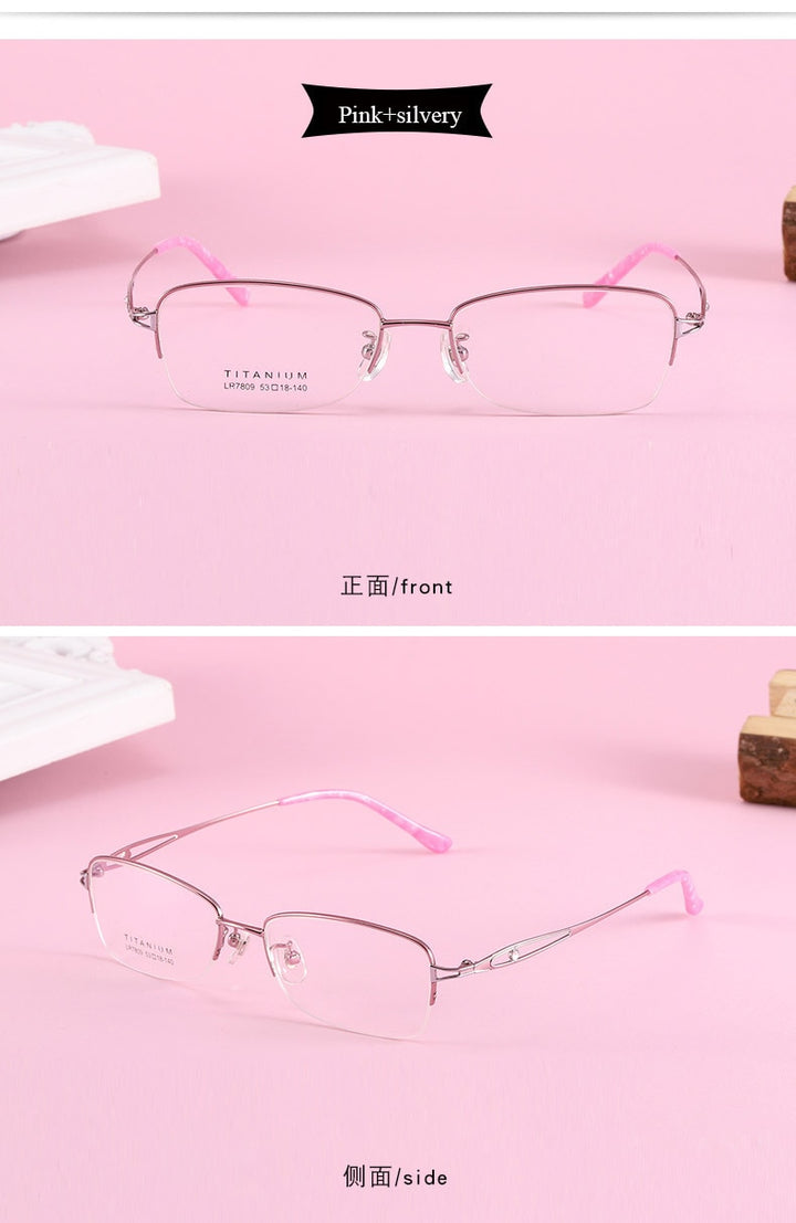 Women's Oval Hollow Titanium Semi Rim Eyeglasses Lr7809 Semi Rim Bclear