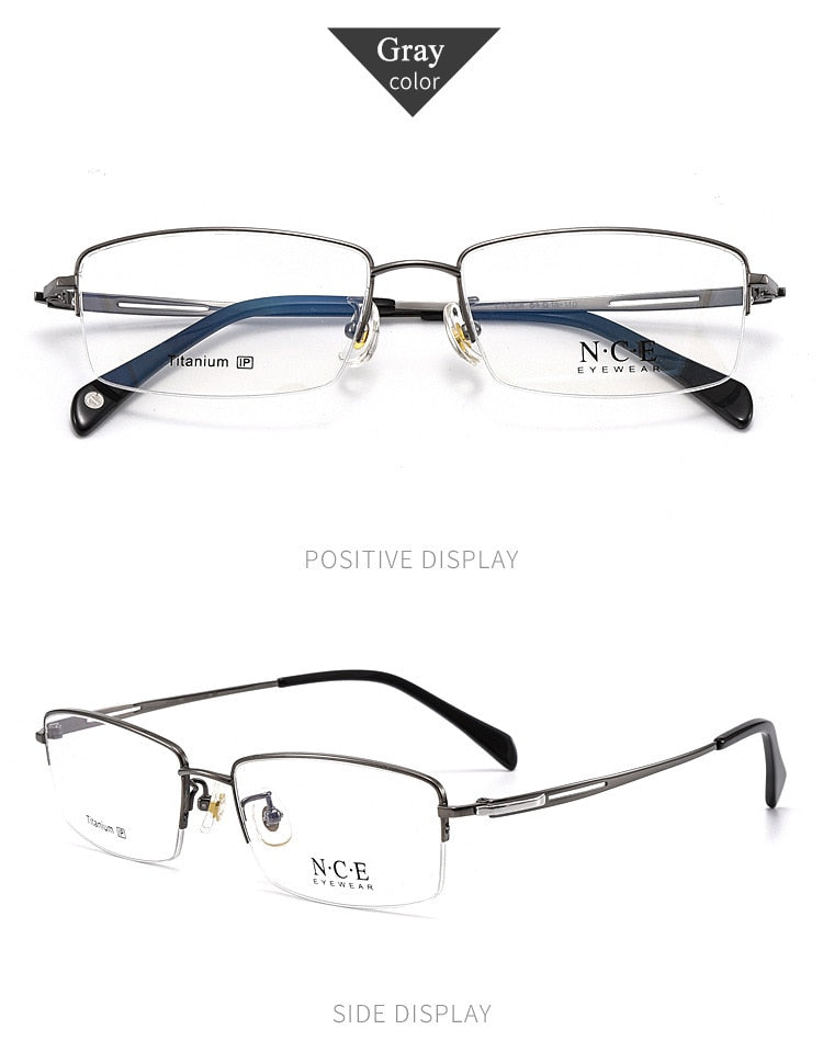 Men's Semi Rim Square Titanium Frame Eyeglasses Sc8906 Semi Rim Bclear