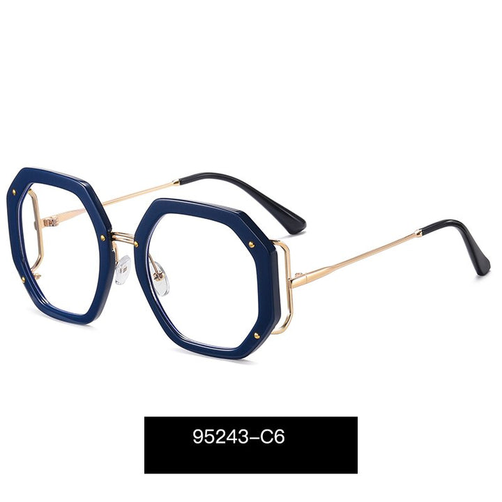 Hotony Women's Full Rim Polygonal Round TR 90 Resin Alloy Frame Eyeglasses 95243 Full Rim Hotony C6