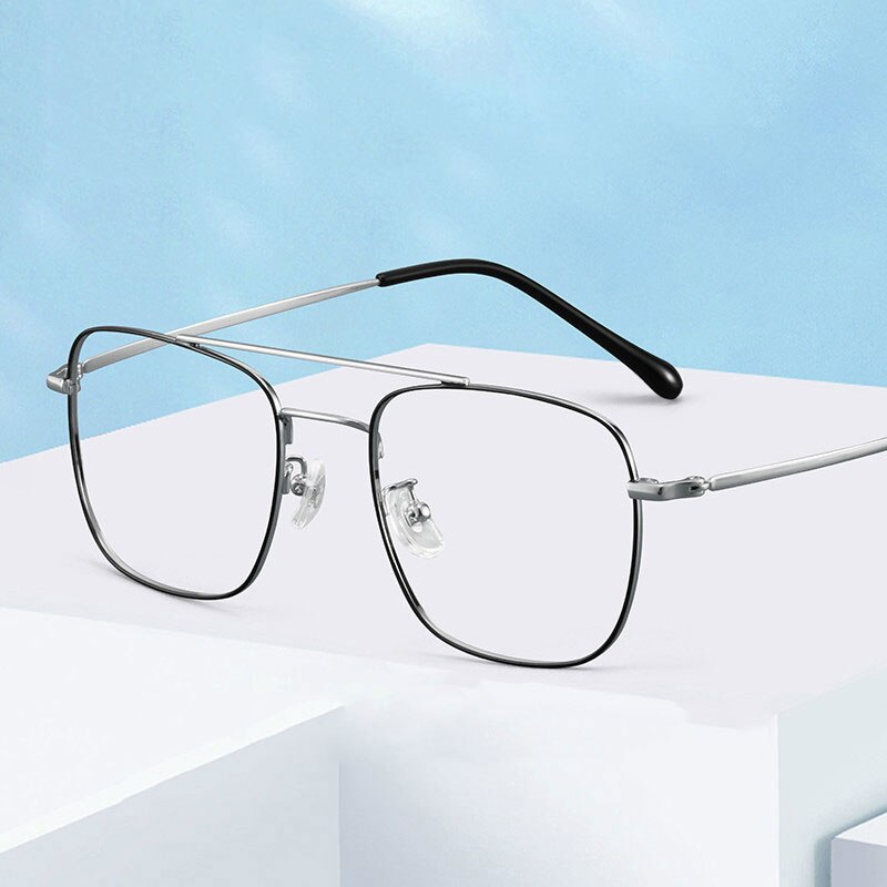 Handoer Unisex Full Rim Irregular Square Titanium Double Bridge Eyeglasses 86067 Full Rim Handoer