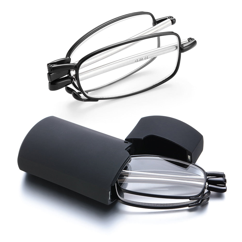 Gootrades Unisex Full Rim Square Alloy Foldable Reading Glasses 5923 Reading Glasses Gootrades +100 Black