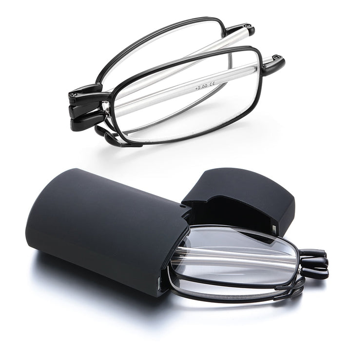 Gootrades Unisex Full Rim Square Alloy Foldable Reading Glasses 5923 Reading Glasses Gootrades +100 Black