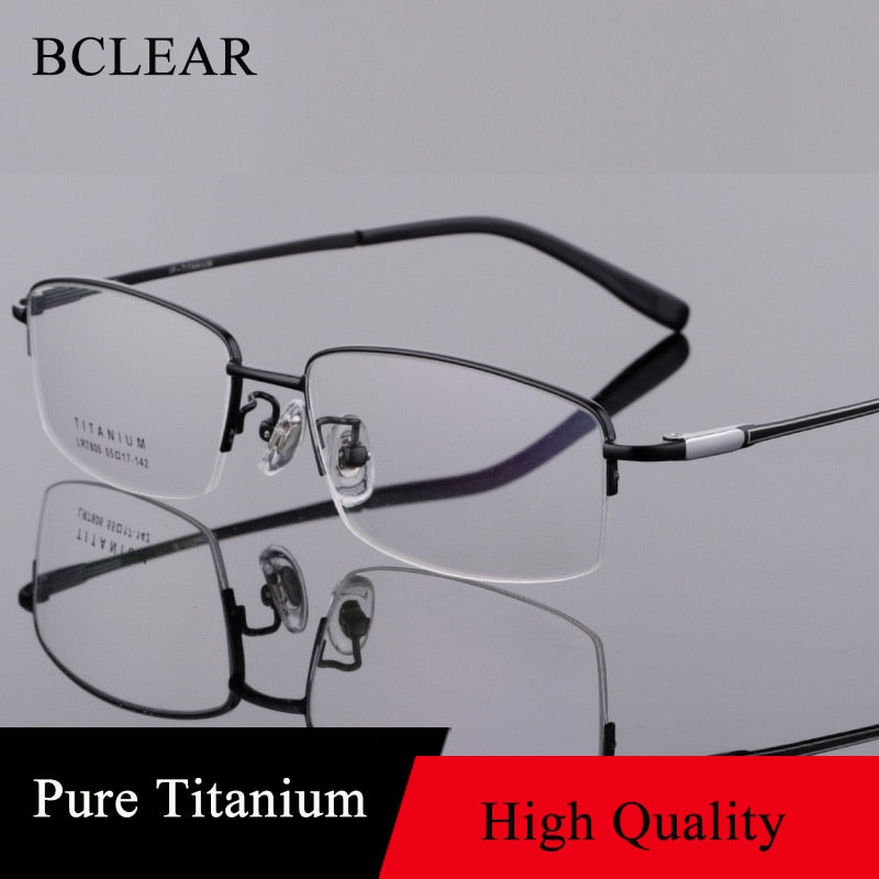 Men's Semi Rim Square Titanium Frame Eyeglasses Lb7805 Semi Rim Bclear