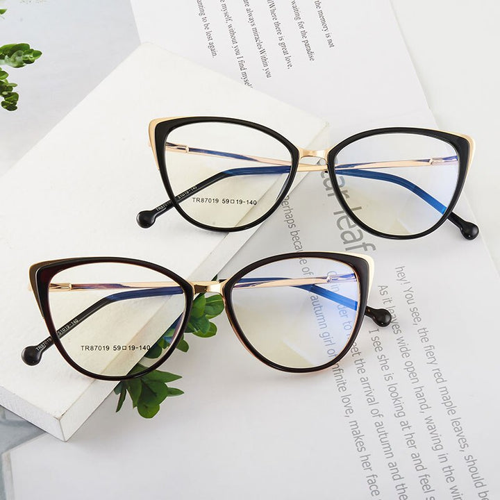 Hotony Women's Full Rim Cat Eye TR 90 Resin Alloy Frame Eyeglasses 7019 Full Rim Hotony