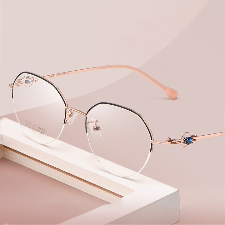 Yimaruili Unisex Semi Rim Alloy Frame Eyeglasses 8001Z Semi Rim Yimaruili Eyeglasses