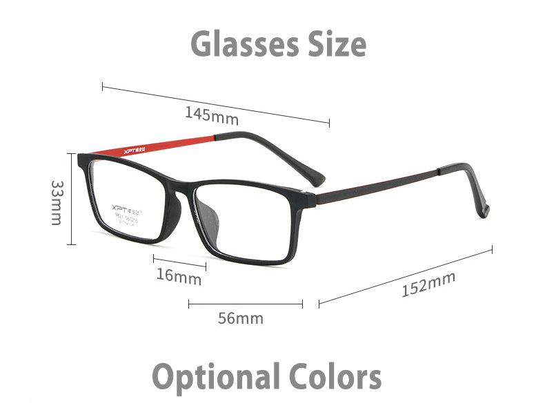 Hotony Unisex Full Rim Rectangle TR 90 Resin B Titanium Frame Eyeglasses 9821 Full Rim Hotony