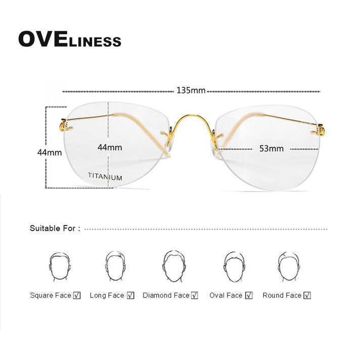 Oveliness Unisex Rimless Round Square Screwless Titanium Eyeglasses 9892 Rimless Oveliness