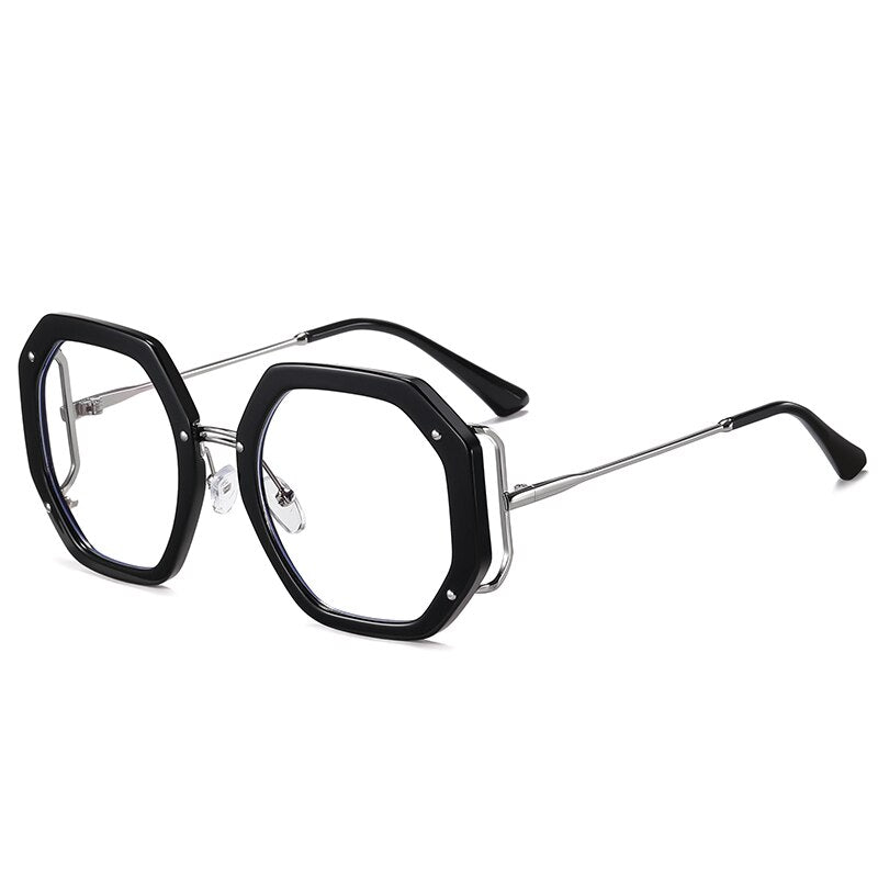 Hotony Women's Full Rim Polygonal Round TR 90 Resin Alloy Frame Eyeglasses 95243 Full Rim Hotony