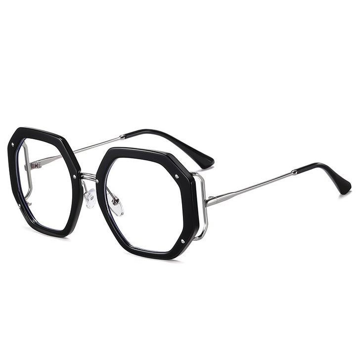 Hotony Women's Full Rim Polygonal Round TR 90 Resin Alloy Frame Eyeglasses 95243 Full Rim Hotony
