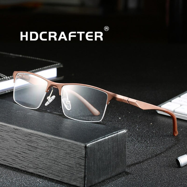 Hdcrafter Men's Semi Rim Square Titanium Alloy Frame Eyeglasses P6329 Semi Rim Hdcrafter Eyeglasses