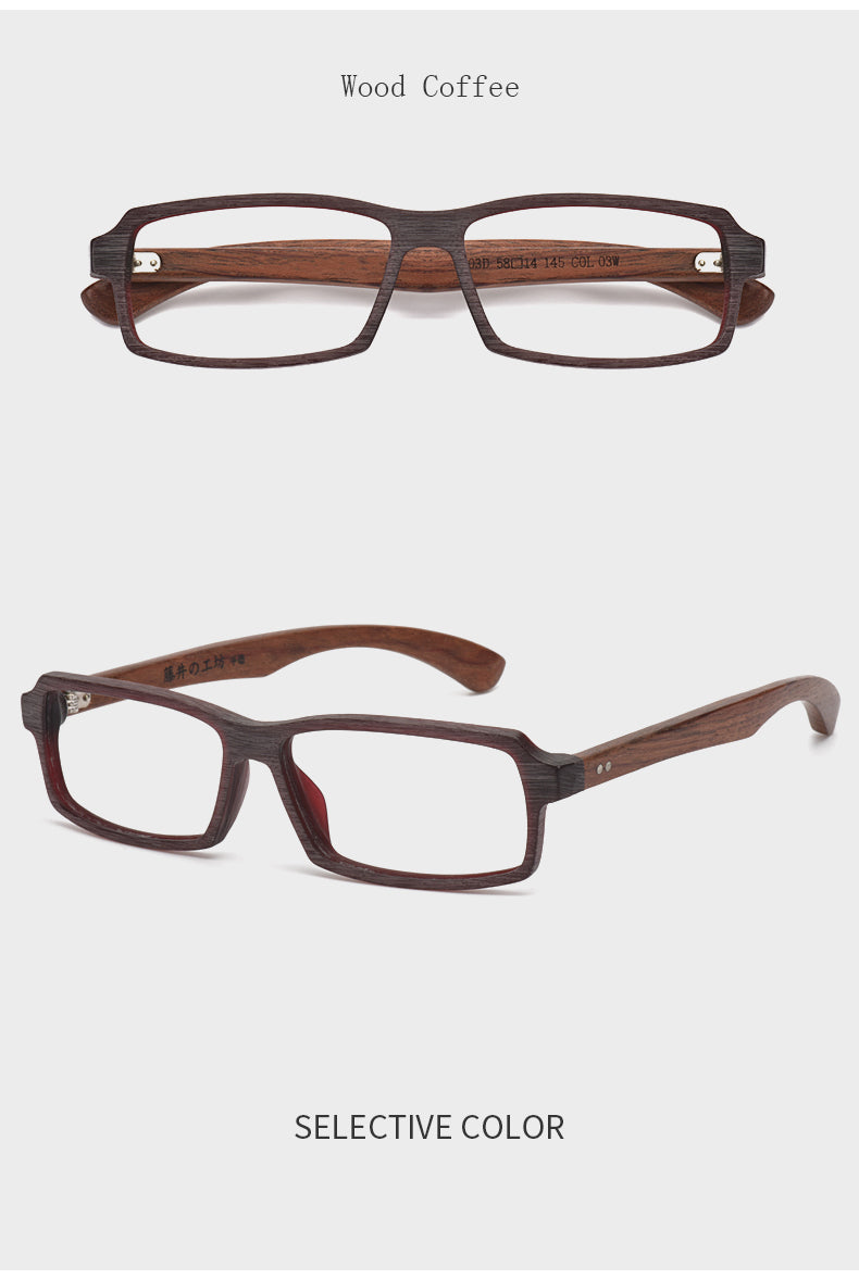 Hdcrafter Men's Full Rim Rectangle Wood Frame Eyeglasses 5603 Full Rim Hdcrafter Eyeglasses