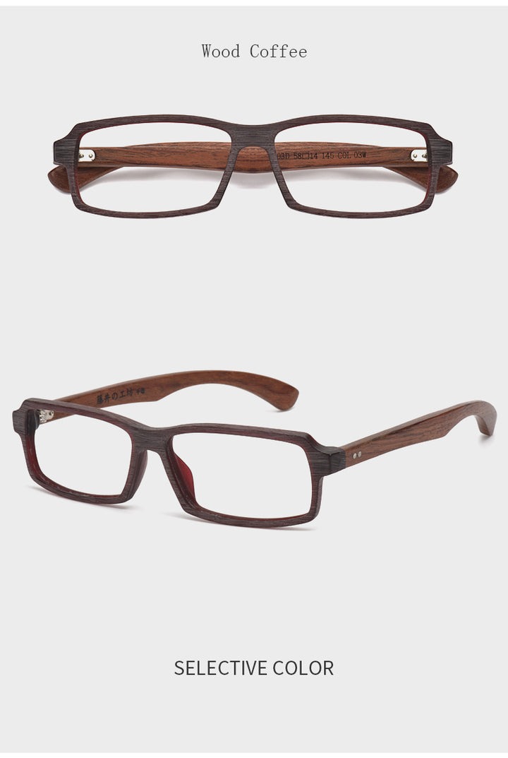 Hdcrafter Men's Full Rim Rectangle Wood Frame Eyeglasses 5603 Full Rim Hdcrafter Eyeglasses