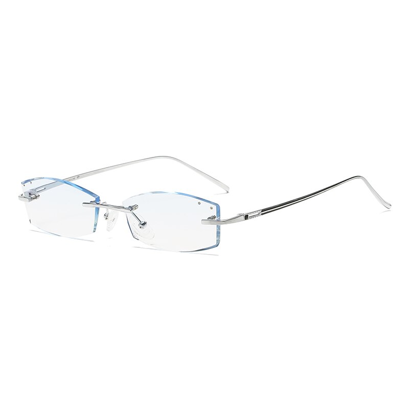 Zirosat 9079 Men's Eyeglasses Titanium Rimless Diamond Trimmed Rimless Zirosat Silver diamond cut