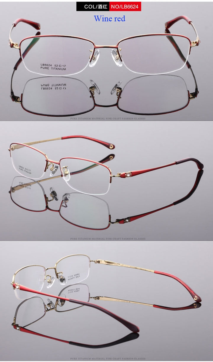 Women's Semi Rim Titanium Frame Eyeglasses Lr6624 Semi Rim Bclear