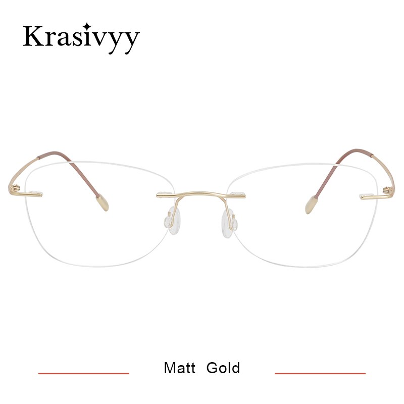 Krasivyy Unisex Rimless Oval Square Titanium Eyeglasses Kr6013 Rimless Krasivyy Matt Gold
