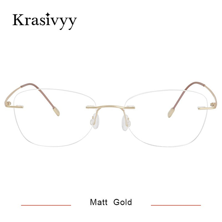 Krasivyy Unisex Rimless Oval Square Titanium Eyeglasses Kr6013 Rimless Krasivyy Matt Gold
