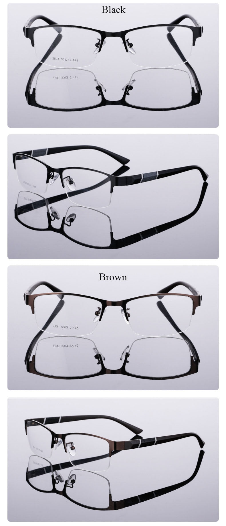 Unisex Half Rim Alloy Tr 90 Temple Eyeglasses 2531 Semi Rim Bclear