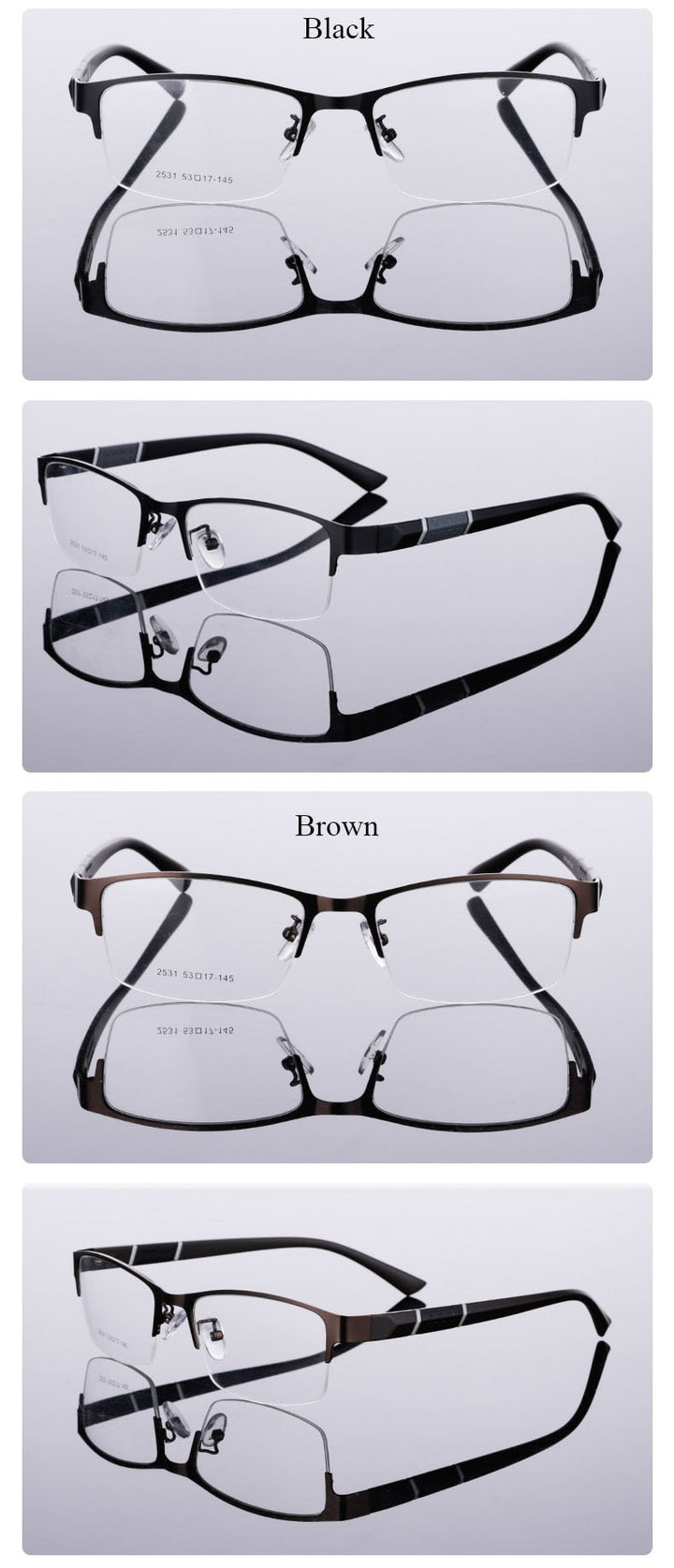 Unisex Half Rim Alloy Tr 90 Temple Eyeglasses 2531 Semi Rim Bclear