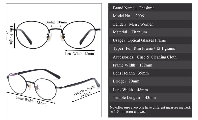 Chashma Ochki Unisex Full Rim Small Round Titanium Eyeglasses 2006 Full Rim Chashma Ochki