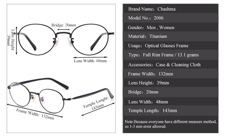 Chashma Ochki Unisex Full Rim Small Round Titanium Eyeglasses 2006 Full Rim Chashma Ochki