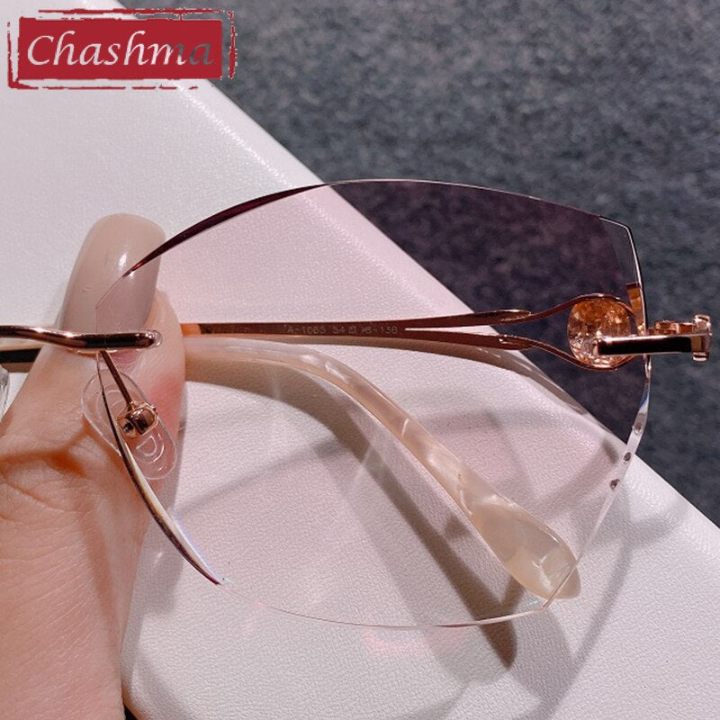 Chashma Ottica Women's Rimless Square Cat Eye Titanium Eyeglasses Tinted Lenses 98101 Rimless Chashma Ottica