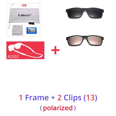 Ralferty Unisex Square Eyeglasses With Clip On Sunglasses With Clip Ons Ralferty 1Frame 2 Clips 13 Full black frame