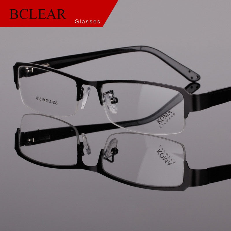 Bclear Men's Semi Rim Acetate Alloy Square Eyeglasses Spring Hinge N1816 Semi Rim Bclear