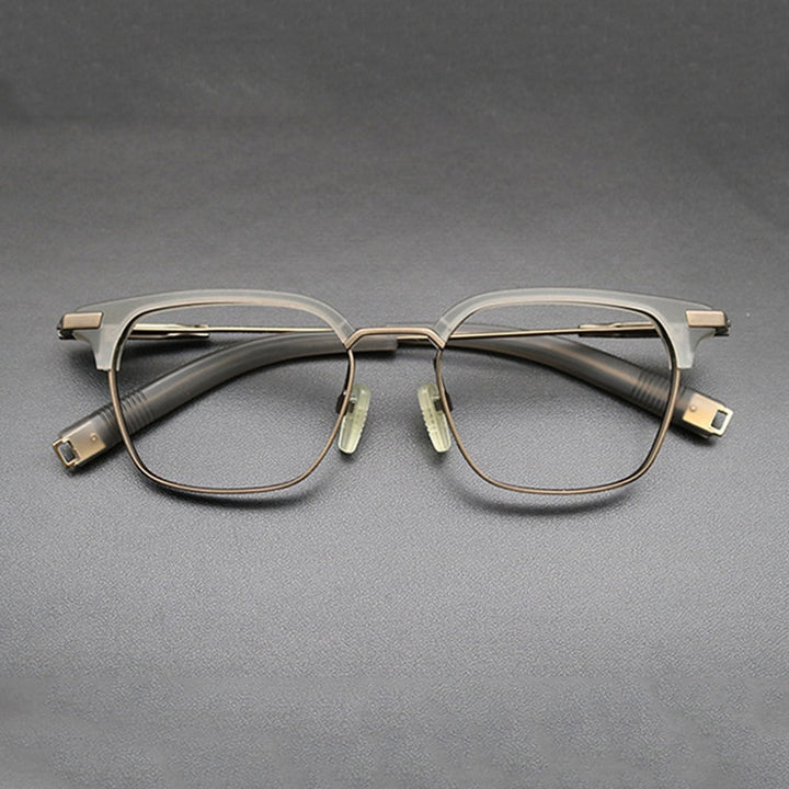 Gatenac Unisex Full Rim Square Titanium Acetate Frame Eyeglasses Gxyj669 Full Rim Gatenac Gray