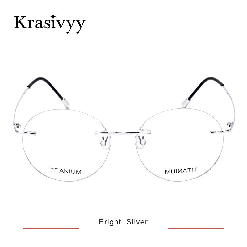Krasivyy Unisex Rimless Round Titanium Eyeglasses Kr6012 Rimless Krasivyy Bright Silver