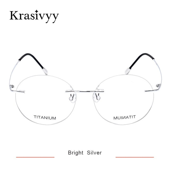 Krasivyy Unisex Rimless Round Titanium Eyeglasses Kr6012 Rimless Krasivyy Bright Silver  
