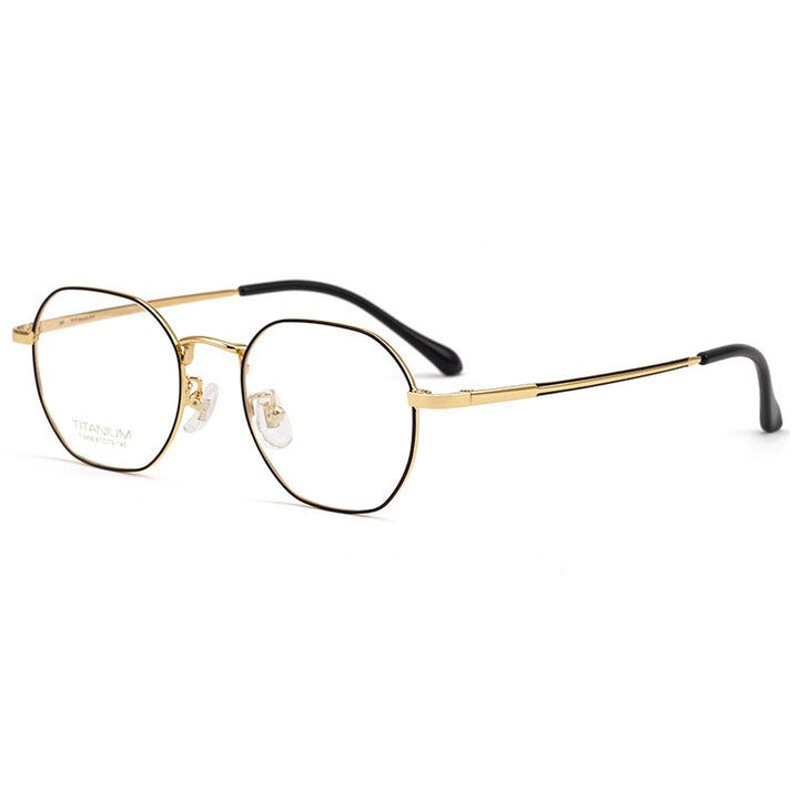 Hotochki Unisex Full Rim Polygon Beta Titanium Eyeglasses T3956 Full Rim Hotochki Black Gold